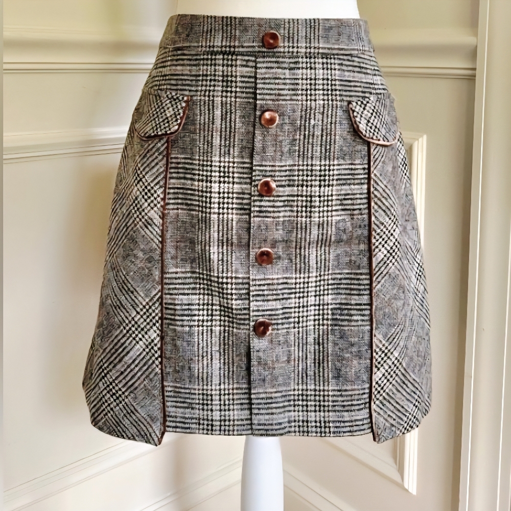Bagatelle Collection A-line Tartan Plaid Button-Front Skirt